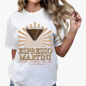 Espresso Martini Graphic Tee - White with Brown & Tan Print